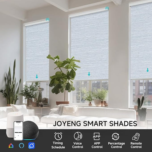 Motorized Blinds with Remote, Custom Automatic Electric Blackout Smart Blinds for Windows, Motorized Window Roller Shades Compatible with Alexa Google for Home Office, Texture Grayish-Blue