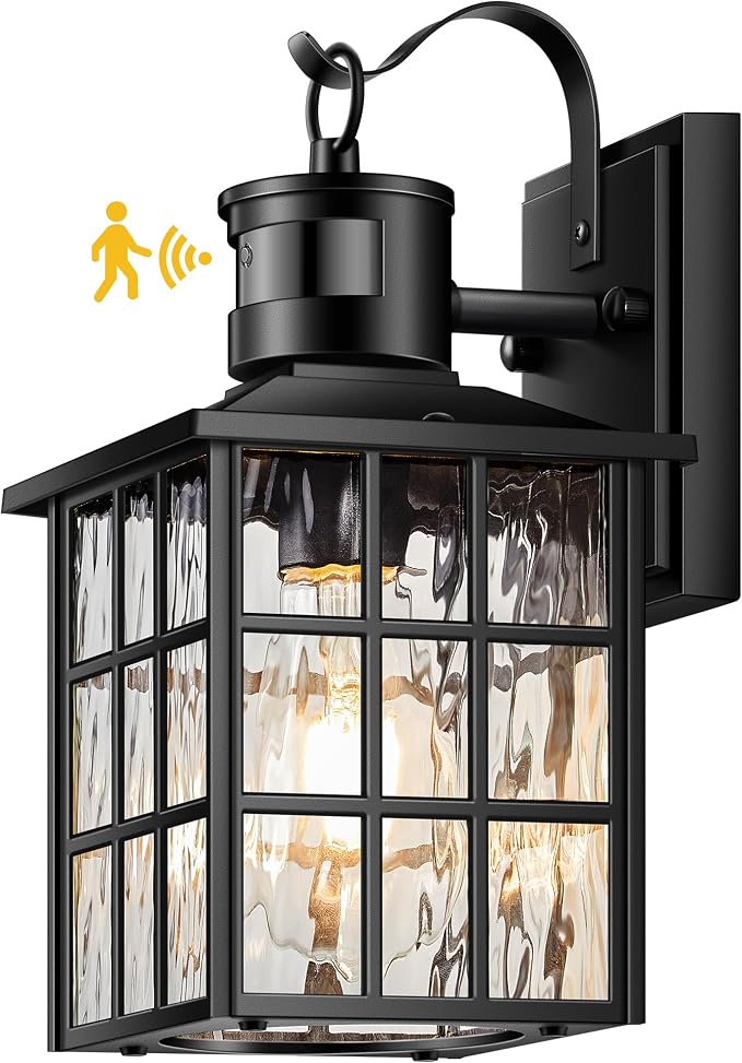 VIANIS Black Motion Sensor Porch Lights Outdoor, Brightness Adjustable