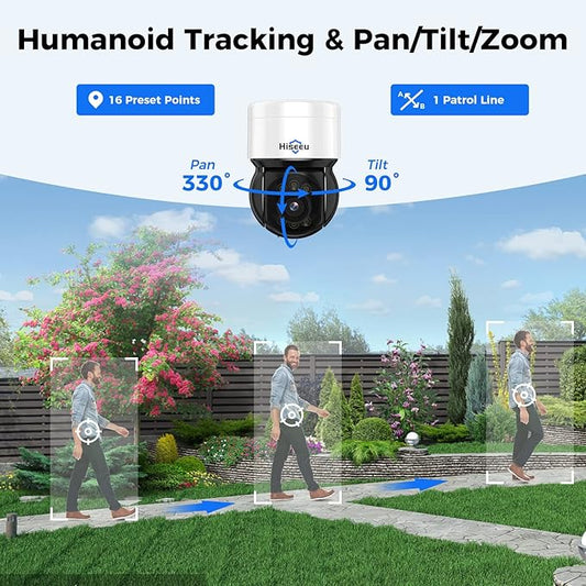 Hiseeu 330° View 4K 8MP PoE PTZ Security Camera Outdoor, Home Security Cameras, 2 Way Audio, Spotlight&Sound Alarm,Color Night Vision, Human&Vehicle Detect, Remote Access
