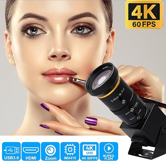 SVPRO 4K 60fps HDMI Camera USB3.0 Streaming Webcam with 5-50mm Manual Telephoto Lens 10X Optical Zoom H.264 Industrial Microscope Close-Ups Camera,USB and HDMI Dual Ouput