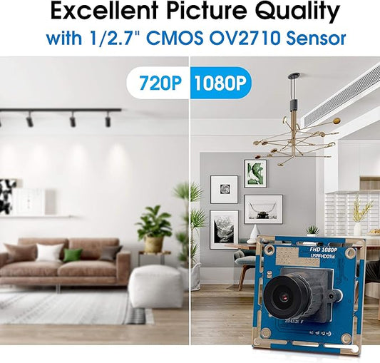 SVPRO 1080P HD USB Camera Module with 2.1mm Lens, 2MP OV2710 CMOS Board Camera, 30fps/720P 60fps/VGA 100fps High Frame Rate Machine Vision Cam USB Plug and Play for Windows Linux MacOS Android