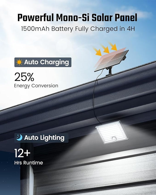 Mini Solar Lights Outdoor with Motion Sensor, 170-LED Solar Flood Lights Outdoor Dusk to Dawn with 16.5FT Cable, 3 Modes Solar LED Lights for Outside Waterproof IP65 for Patio, Yard, 4 Pack