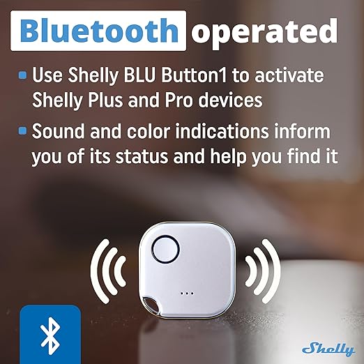 Shelly BLU Button1 White | Bluetooth-Operated Action and Scenes Activation Button | Home Automation | iOS Android App | No Hub Required | Long Battery Life | LED Indication | Buzzer | Broad Range