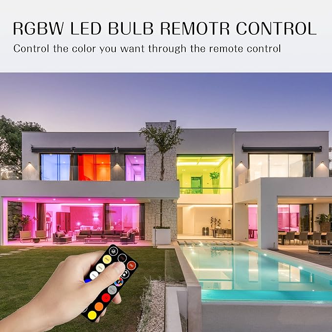 RGB Color Changing Light Bulb with Remote Control, 5W 40W Colored Light, 30 Color RGB for Bedroom, Living Room, 6-Pack