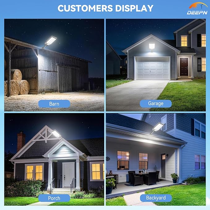 Deepn Solar Lights Outdoor Waterproof, Solar Street Lights Outdoor, 6500K LED Dusk to Dawn Security Flood Light Motion Sensor with Remote Control for Yard, Parking Lot, Porch, Garages, Garden, 4 Pack