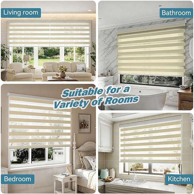 Interior Window Shades, Smart Dual Layer Light Filtering Blinds Compatible with Alexa & Google Home, Customized Size Cordless Electric Window Shades, (Beige, 70% Blackout)