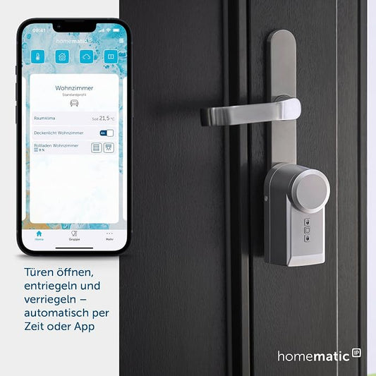 Homematic IP Smart Home Door Lock Drive, Silver, Electronic Door Lock, Smart Lock Retrofittable Without Conversion, Door Opener Controllable via App, Alexa & Google Assistant, 160556A0