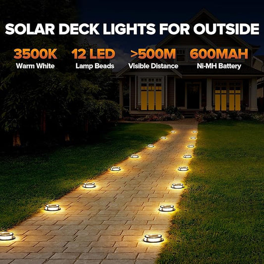 LUTEC 2 Pack Solar Deck Lights, 12 LEDs IP65 Waterproof Solar, Outdoor Driveway Marker Lights for Step, Sidewalk, Pathway, Patio, Garden(Warm White)