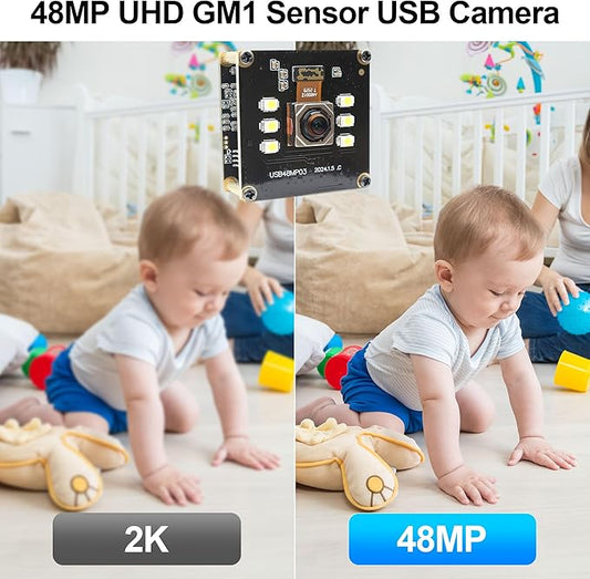 MMlove 48MP USB Camera Module 4K 30FPS Color Night Vision High Speed Autofocus Webcam Lightburn Camera 70° Viewing Angle Industrial Security Webcam for Face Recognition Streaming,PC/Laptop