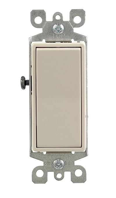 Leviton 15 Amp, 120/277 Volt, Decora Rocker Single-Pole AC Quiet Switch, Residential Grade, Grounding, 10 Pack, 5601-2TM, Light Almond