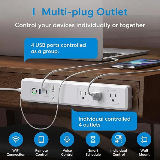 XENON Smart Power Strip,WiFi Surge Protector with 4 Individually Controlled Smart Outlets and 2 USB Ports, Compatible with Alexa Google Home, 5Feet Extension Cord