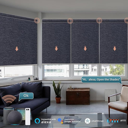 Motorized Roller Shade: 100% Blackout, Electric Blinds, Compatible with Alexa/Google Home/Apple Homekit, Custom Size, Noir Raven Black