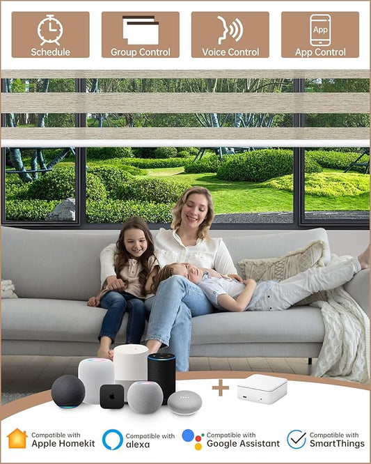 Kincmo Motorized Blinds with Remote, Motorized Zebra Shades Work with Apple Homekit,Alexa,Google Home, Customized Electric Blinds with Remote,App,Voice Control (60% Blackout Monet Stone)