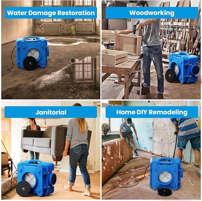 CADPXS Shield-550 Air Scrubber 550 CFM with 3-Stage Filtration, Negative Air Machine, Airborne Cleaner HEPA Scrubber, Water Damage Restoration Equipment, Commercial Air Purifier