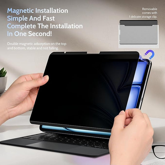 Peslv 4-Way Magnetic Privacy Screen for iPad Air 13 Inch (2024-2026, M2 M3 M4), Removable 360 Spy Private Filter, Anti Blue Light Glare Bubble-Free Easy Install Black Screen Protector