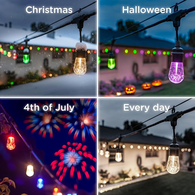Enbrighten Vintage Outdoor String Lights, 48ft, 24 Bulbs, Smart (Pack of 2)