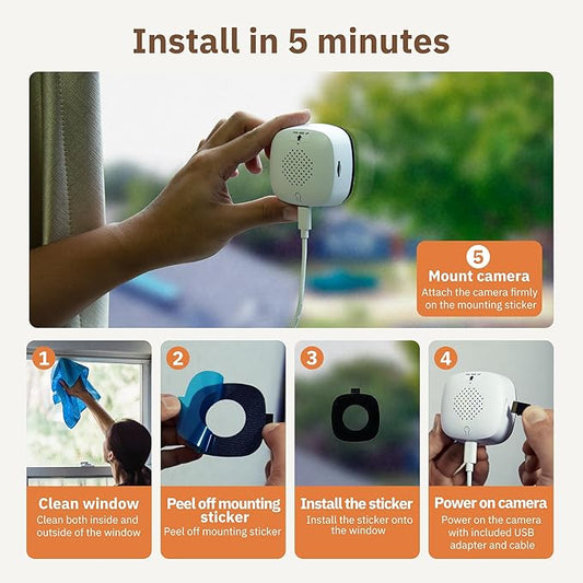 Girafit 5MP 3K Window Camera, 2.4GHz & 5GHz WiFi Indoor Security Camera for Home, ChroMax AI Color Night Vision, Person & Motion Detection, 24/7 Recording, Easy & Quick Install