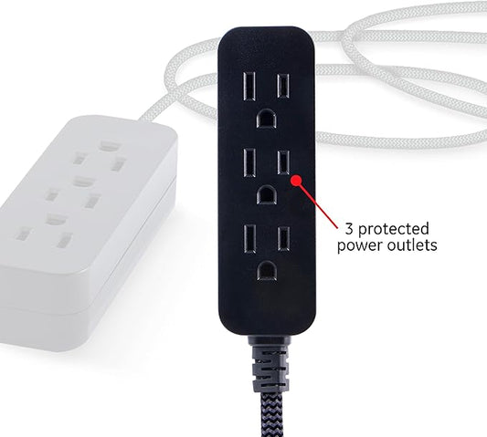 GE 3-Outlet Braided Power Strip Extension Cord with Multiple Outlets 8 Ft (Pack of 12)