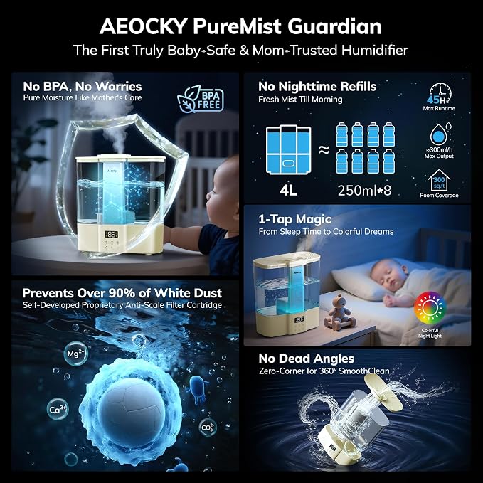 AEOCKY Geek-Level Ultrasonic Humidifier, 4L Top-Fill Cool Mist Diffuser