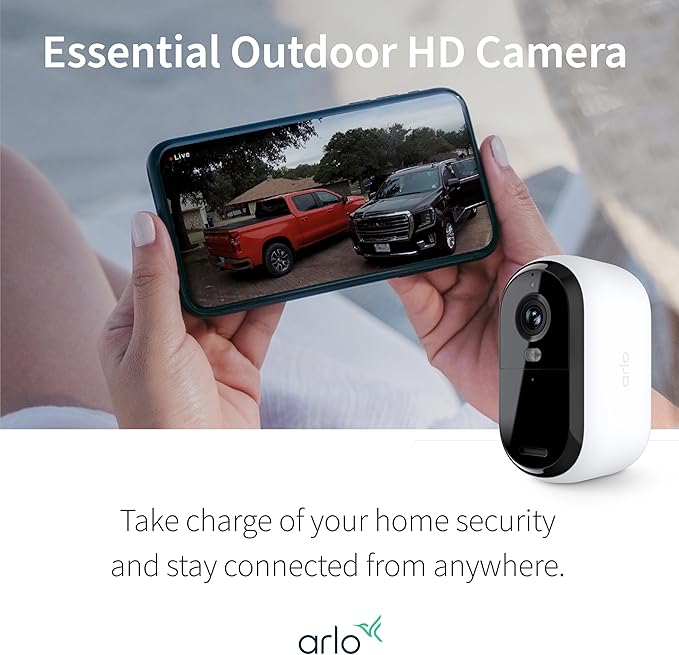 Arlo Essential Security Cameras Wireless Outdoor 1080p HD (2nd Gen, 2023 Release) - Battery Power, Person Recognition, Package Detection, Animated Preview, 3 Cam, White (Renewed)