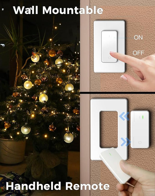 Remote Control Outlet Plug with Remote Switch, Long Range Wireless Light Switch for Lamps and Household Appliances, 15A/1875W, UL Listed, White