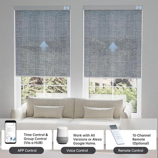 Motorized Blinds with Remote, Light Filtering Smart Blinds for Windows Automatic Roller Shades Compatible with Alexa, Motorized Shades Customized for Living Room Home Office (Smoky Grey)