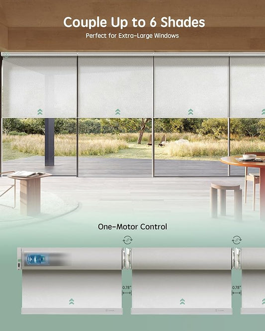 Yoolax Smart Coupled Solar Shades Compatible with Alexa, Motorized Blinds with Remote Flame Retardant Coupled Roller Shades for X-Large Windows, Custom Size (XL - 1% Openness White)