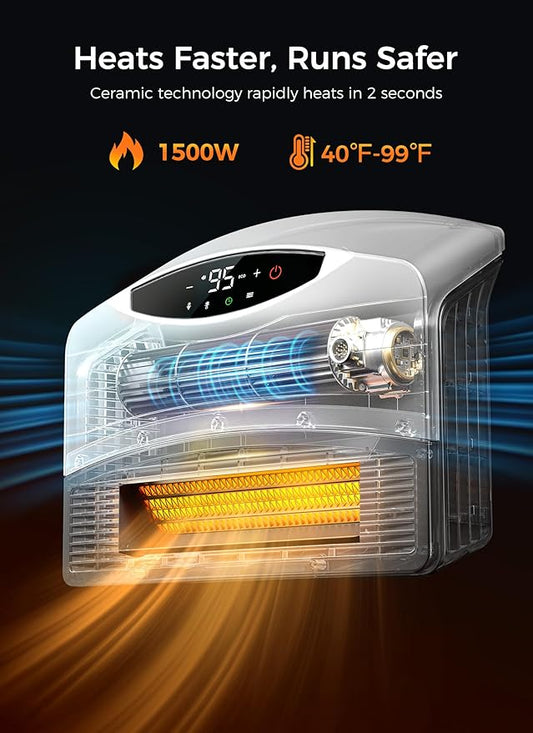 GiveBest Smart Wall Heater, 1500W Electric PTC Space Heaters for Indoor Use, Adjustable Thermostat, Remote Control, Compatible with Alexa, 24H Timer Heat for Bedroom Office Home Garage RV