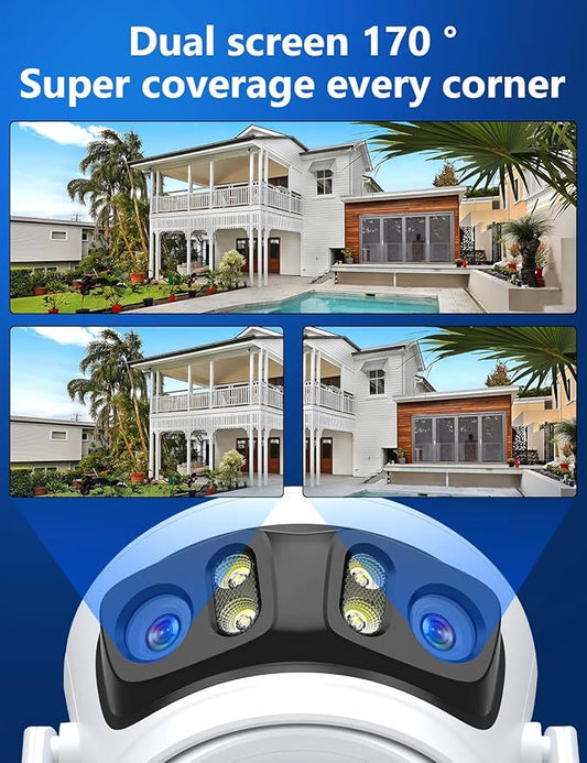 Wireless Security Camera 3 Lens 5G/2.4G WiFi 6MP Triple Lens Camera,2K HD PTZ Dome Cameras with Automatic Cruise, Color Night Version, Motion Detection