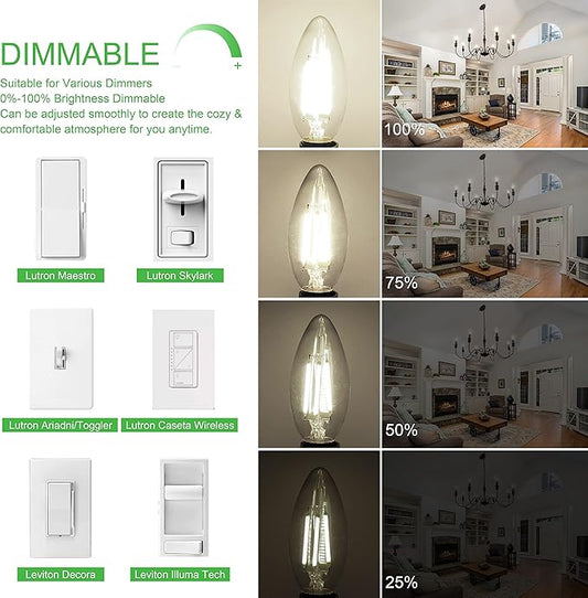 10 Pack Dimmable Type B Candelabra Light Bulbs, 4W 4000K Natural Daylight E12 Led Bulb, winshine Candelabra Led Light Bulbs 60 Watt Equivalent, Small Base Chandelier Candle Fan Light Bulbs, B11, 600LM