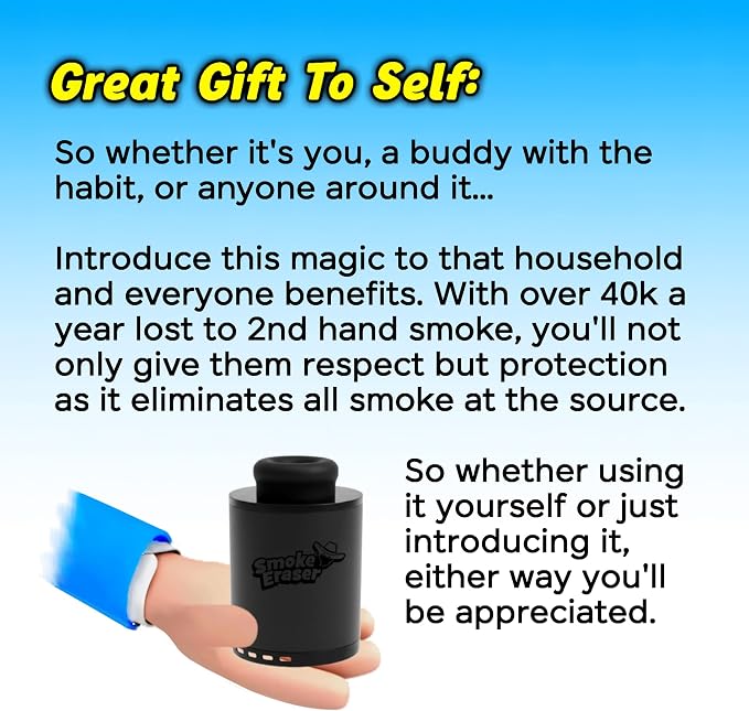 SmokeEraser | Erase All Expelled Smoke & Odor | Outlasts All Brands Via Unique Lifespan Controls | Whether For You or a Buddy, All Nearby Benefit Too (1 Smoke Eraser)