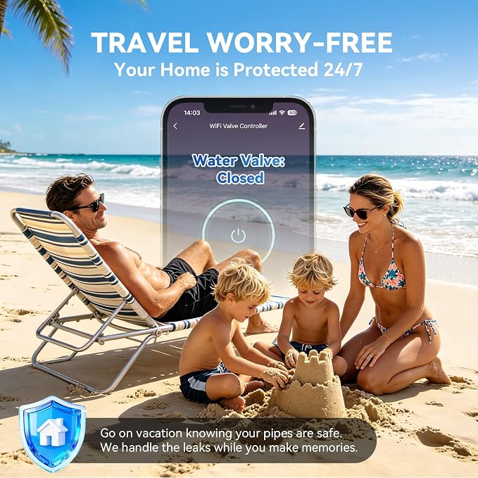WiFi Smart Water Leak Detection & Auto Shut-Off Kit – 1 EVO Valve Controller + 2 Wireless Sensors, No Hub Needed, Works with Alexa & Google Home, Real-Time App Alerts for Home & Business