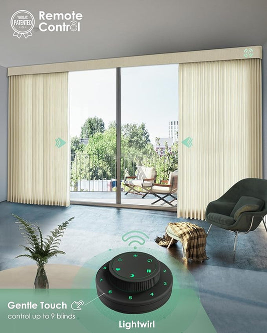 Yoolax Motorized Curtains with Remote, Blackout Curtains with Voice Control, Smart Retractable Shades for Living Room, Bedroom, Compatible with Alexa Google Home, APP Control, Custom Size, Beige