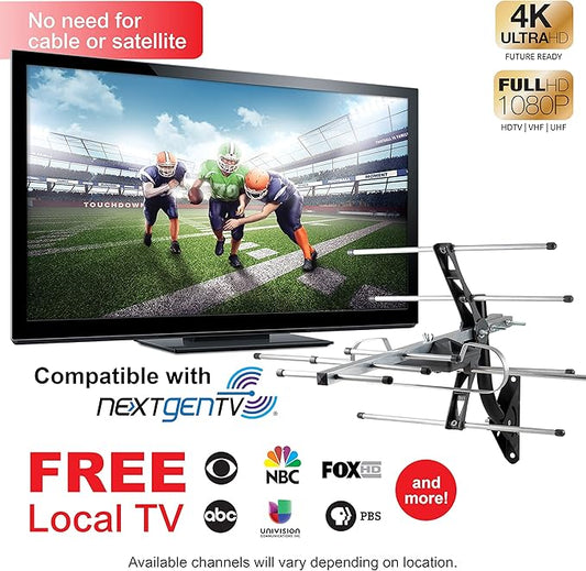 UltraPro Outdoor HD Digital, Long Range Smart TV Antenna, Supports 4K 1080P HD VHF UHF, J Mount Included for Attic or Outdoor, Weather Resistant, 65000
