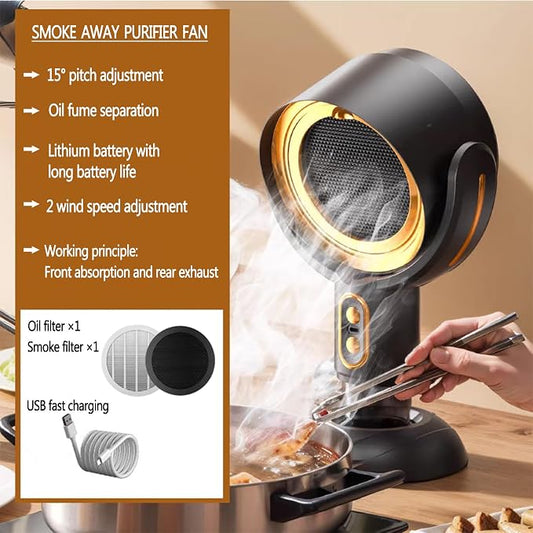 PuffHide Purifier for Smoking Indoors, Portable USB Rechargeable Adjustable, Detachable Smoke Fan for BBQ, Hot Pot, Indoor Grill & Kitchen Cooking, Gold