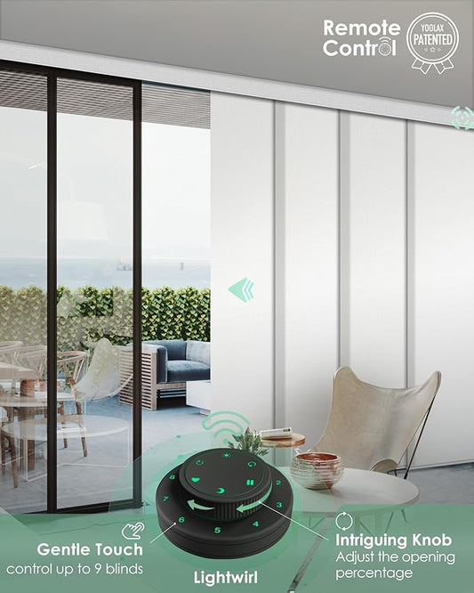 Yoolax Custom XL Smart Vertical Blinds, Motorized Sliding Door Blinds Compatible with Alexa, Fabric Blackout Rechargeable Battery Sliding Panel for indoor windows, Patio Doors(Half Shading Pure White)