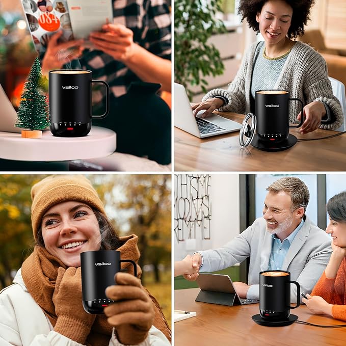 Vsitoo S3 Pro 16oz Smart Self Heating Coffee Mug,Heated Coffee Mug with Auto-Sensing AI Heats Drinks to 120-150°F Hands-Free.Perfect for Home/Office,Ideal Gift fo Men/Women, Black