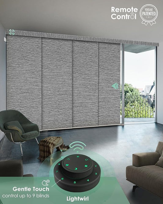 Yoolax Custom XL Smart Sliding Door Blinds, Motorized Sliding Panel Blinds Compatible with Alexa Google Home, Blackout Vertical Blinds for Glass Doors, Patio Doors, Closet Doors, Basalt Stripe Black