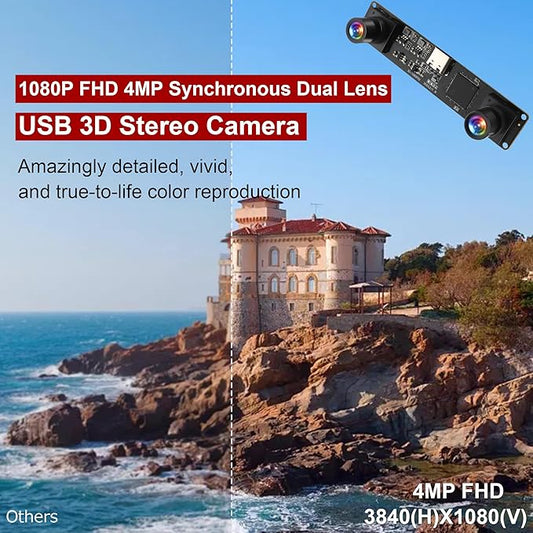 MMlove USB Stereo Camera Synchronous Dual Lens 1080P 60FPS Camera Module 4MP 3D Webcam 117Β° Wide Angle View Lightburn Webcam USB2.0 Plug & Play for VR Face Recognition Streaming,PC/Laptop/Raspberry Pi