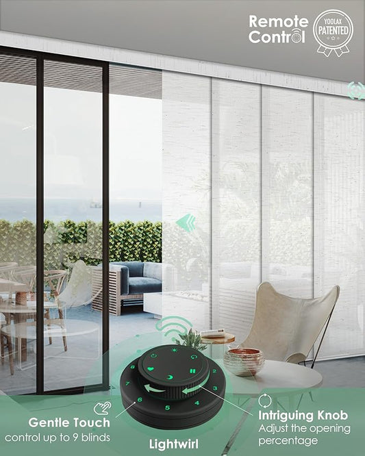 Yoolax Custom XL Smart Sliding Door Blinds, Motorized Sliding Panel Blinds Compatible with Alexa, Fabric Shading Vertical Rechargeable Battery Shades for Glass Doors(Starry White)