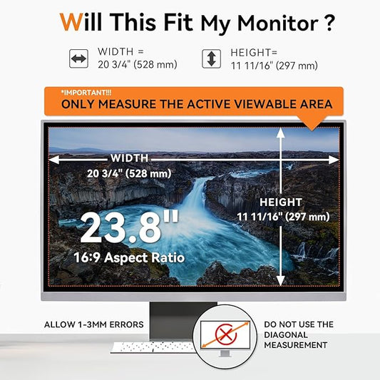 23.8 Inch Computer Privacy Screen Filter for 16:9 Aspect Ratio Widescreen Monitor - Anti Glare Blue Light Filter, Removable Computer Monitor Privacy Shield, Anti-Scratch Screen Protector Film 23.8 in