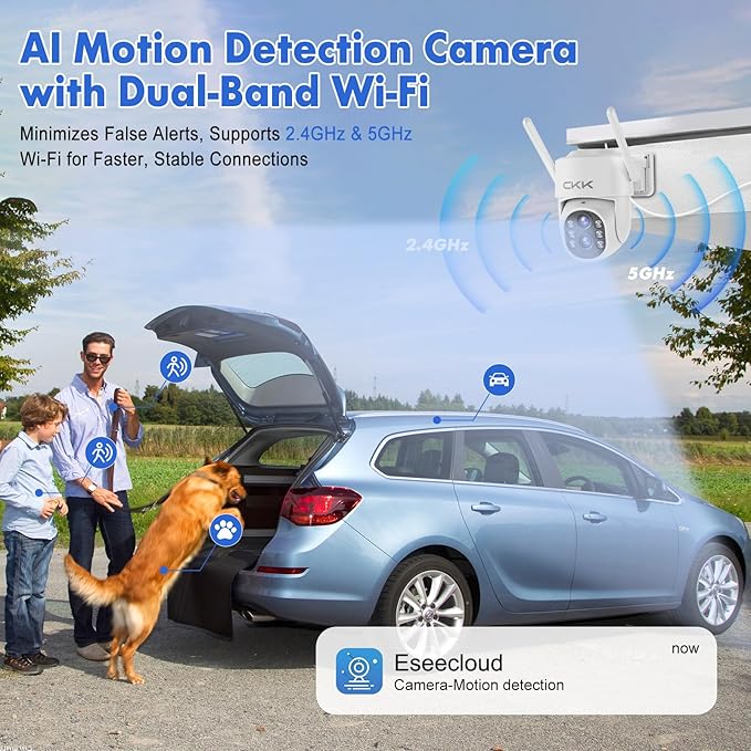 CKK 2MP Dual Lens Camera,Wireless WiFi 2.4/5GHz Outdoor Security Cameras Plug&Play for 10X Zoom Pan&Tilt 360°,AI Motion Detection/Light Alarm, 24/7 Recording, Work w/Alex