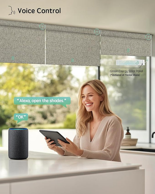 Yoolax Motorized Blinds with Remote, Designer Smart Blinds Work with Alexa, Google, Apple Homekit, 100% Blackout Motorized Shades Custom Electric Shades Voice Control (V-Caramel Gold)