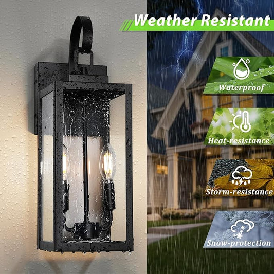 BesLowe 18" Outdoor Wall Light Fixture, 2-Light Large Exterior Lighting Fixture Wall Mount, Waterproof Porch Light Outdoor Wall Sconce Lantern, Outside Light for House Front Door Garage, Black