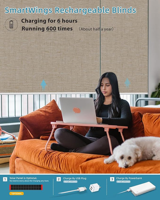 SmartWings Motorized Smart Blinds with Remote, Custom Automatic 100% Blackout Roller Shade Compatible with Alexa/Homekit/Google, Electric Smart Blinds for Indoor Windows, Linen Caramel