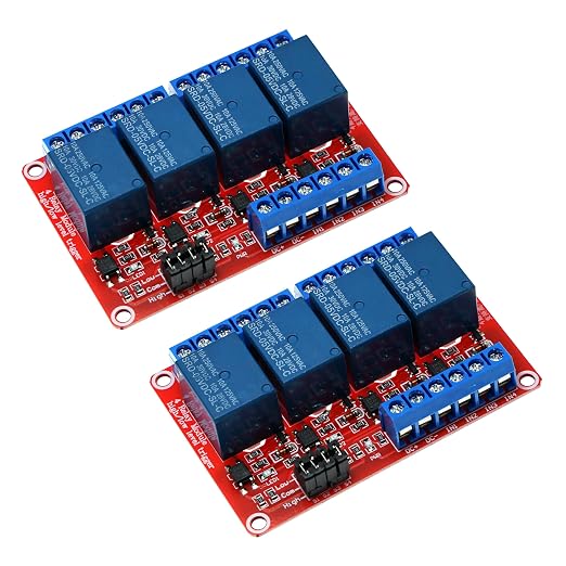 2PCS 4-Channel 5V Relay Module with Optocoupler Isolation – High/Low Level Trigger Control for Arduino, Raspberry Pi, PLC – Industrial Automation, Smart 2PCS Home DIY (Supports AC/DC Loads)