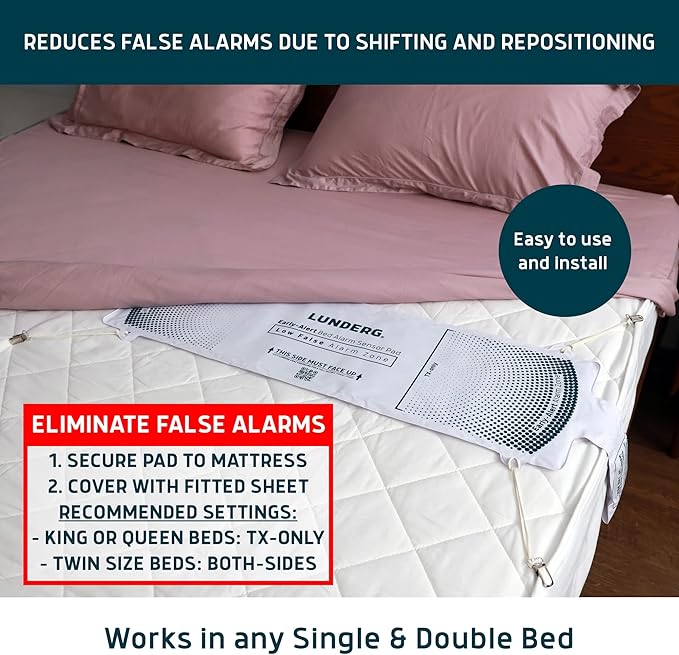 Lunderg Early Alert Bed Alarm System with Call Button, Wireless Bed Sensor Pad & Pager - Elderly Monitoring Kit with Pre-Alert Smart Technology - Bed Alarms and Fall Prevention for Elderly