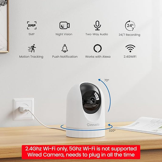 Cinnado 2K Home Security Cameras-2.4Ghz WiFi Indoor Camera with 360° Motion Detection for Pets/Nanny/Baby/Dog, 2 Way Audio, 24/7 SD Card Storage, Cloud Storage, Works with Alexa & Google Home, D1 4P