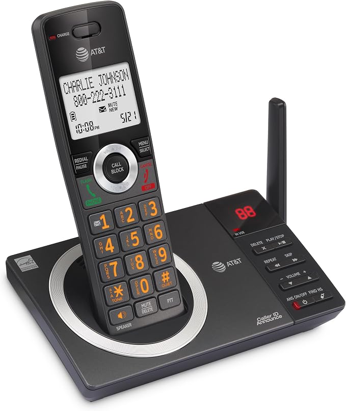 AT&T DECT 6.0 Cordless Expandable Home Phone with Large Display and Big Buttons, Answering Machine, Smart Call Blocker, Extended Range, Caller ID, Speakerphone, Intercom: CL82118 (Charcoal Black)