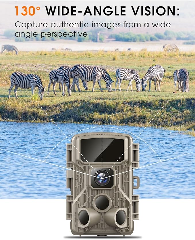Punvoe Trail Camera WiFi 4K 64MP with 64GB Memory Card 8 Batteries and Night Vision Ip67 Waterproof 130°Wide Angle 0.1s Trigger Speed, Suitable for Outdoor Wildlife Detection, Monitoring Game Cam